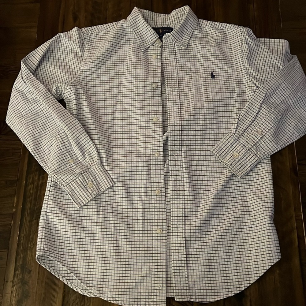 Boys Size 18 Long Sleeve Polo Ralph Lauren Blue/White Button down